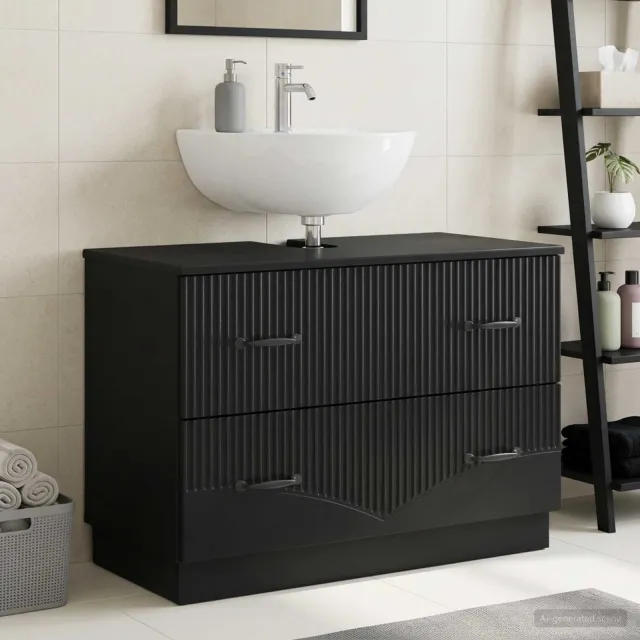 vidaXL Badkamer wastafelkast HOORN Zwart 82 x 41 x 56 cm Bewerkt hout, foto 2