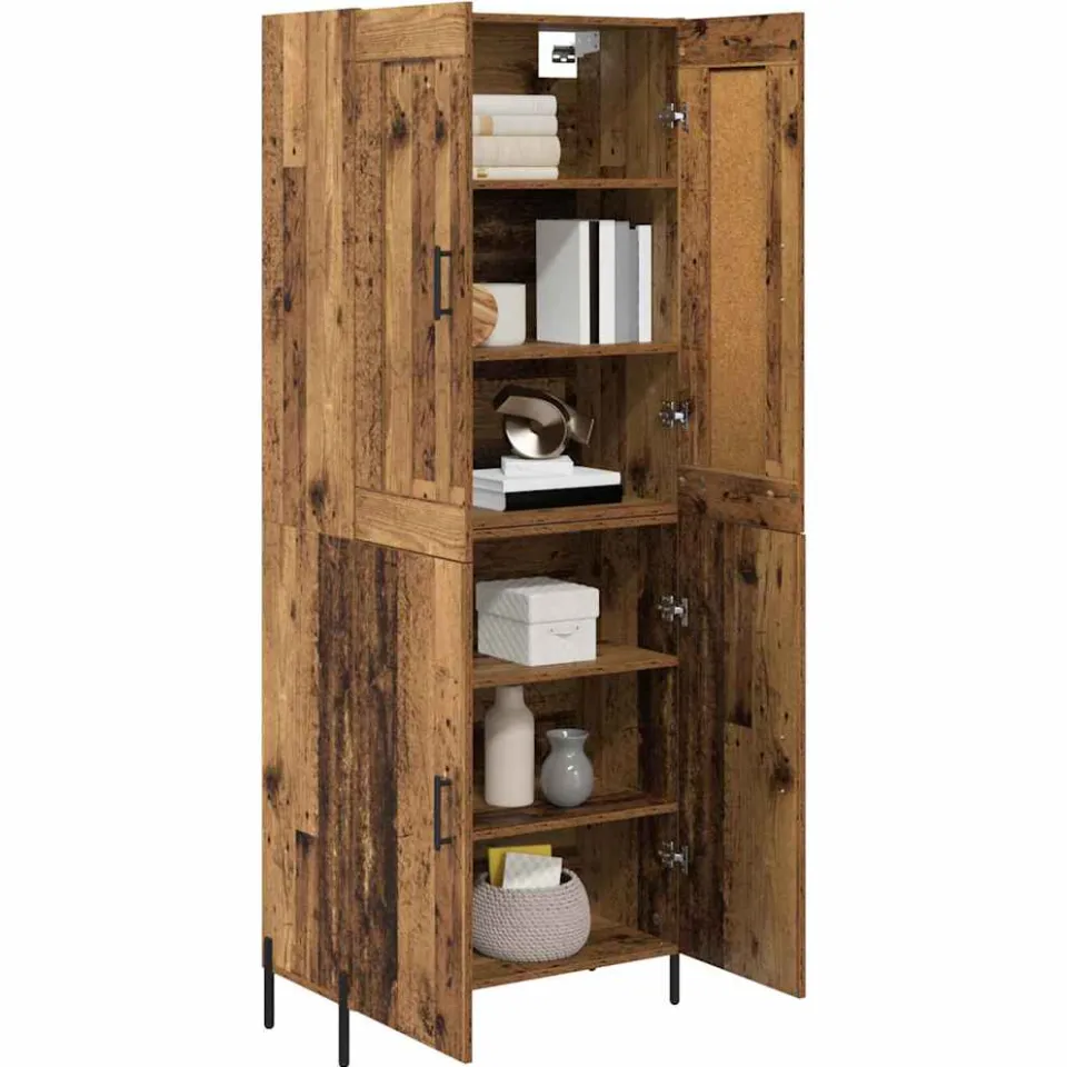 vidaXL Hoge kast 2 st Oud Hout 69,5 x 34 x 180 cm Bewerkt hout Bruin