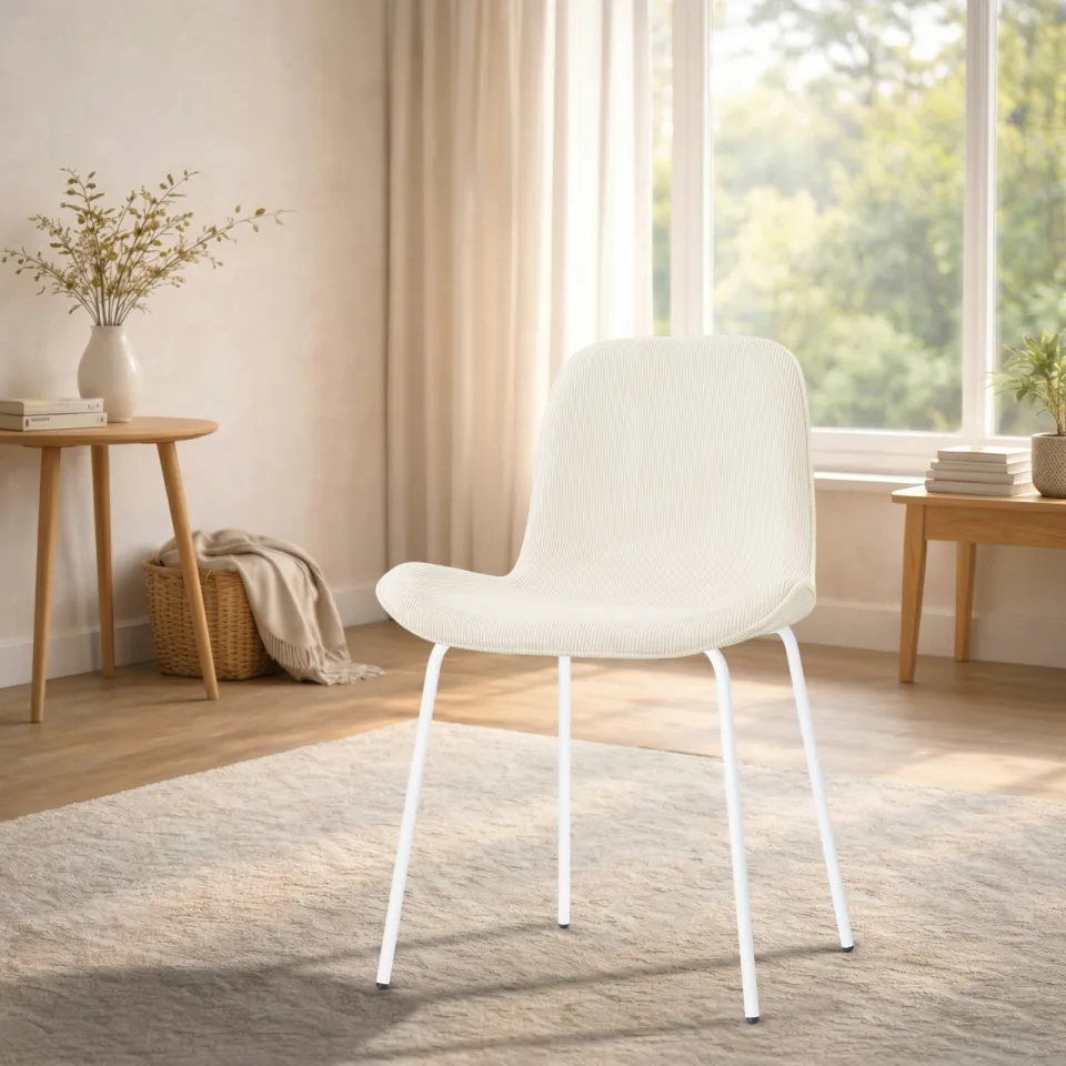 Nolon Nora-Fé eetkamerstoel rib beige - wit onderstel, foto 2