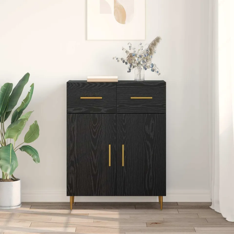 vidaXL Dressoir Zwart Eiken 69,5 x 34 x 90 cm Bewerkt hout, foto 3