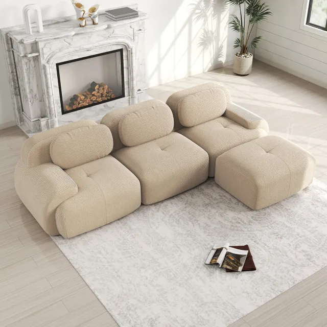 HAUSS SPOLE Hoekbank Modulair - Montagevrij En Ergonomisch Comfort - Extra Brede Armleuningen - Voor Woonkamer En Slaapkamer - Cord Beige