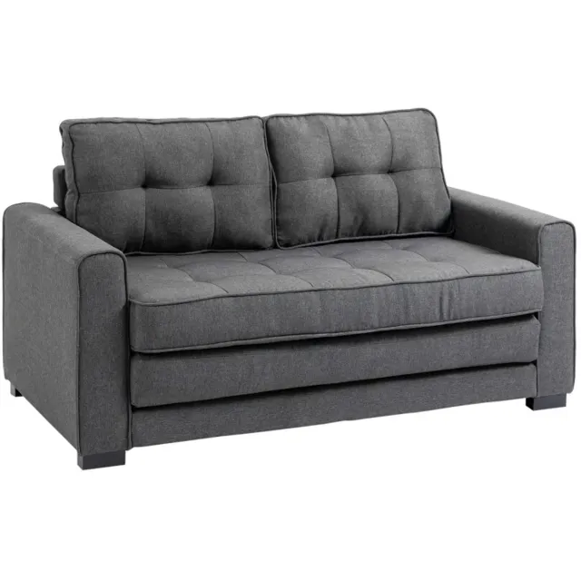 ZYLARO Slaapbank 2-zits - Vouwbank met slaapfunctie - Linnen touch - Rubberhout - Bankstel - 147,5 x 75 x 85 cm - Grijs