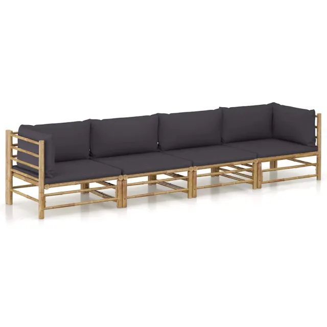 vidaXL 4-delige Loungeset met donkergrijze kussens bamboe Grijs