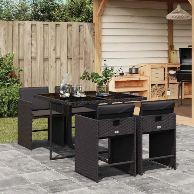 vidaXL 5-delige Tuinset met kussens poly rattan zwart, foto 2