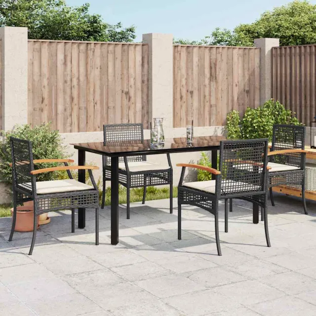 vidaXL 5-delige Tuinset met kussens poly rattan zwart, foto 2