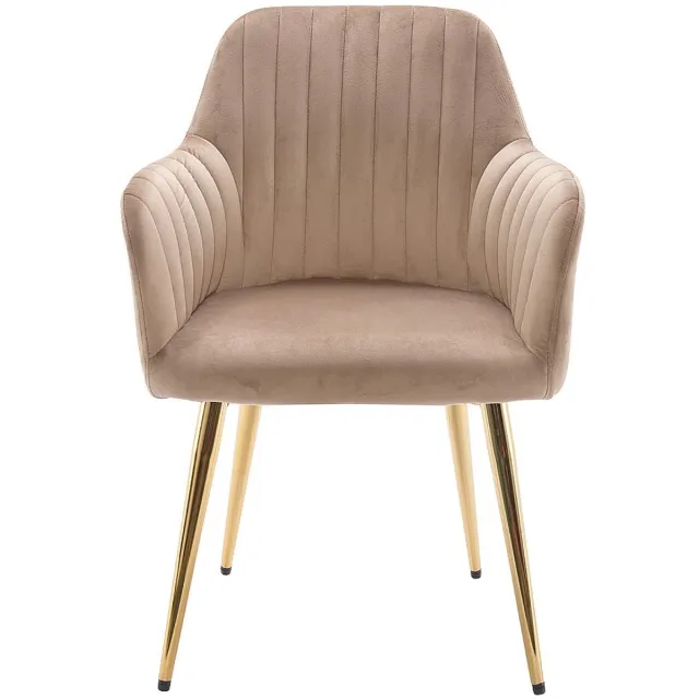 Vente-unique Set van 2 stoelen met armleuningen van fluweel en goudkleurig metaal - Beige - ELEANA