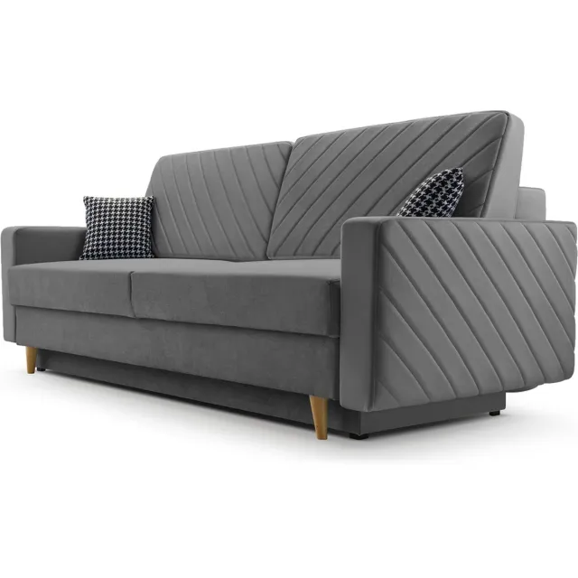 AJE Meubles B.V. 3-zitsbank van Velvet voor woonkamer, slaapbank, sofa met slaapfunctie en opbergruimte, moderne bank - 230x96x97cm - Slaapbank CALIFORNIA - Grijs (KRONOS 22)