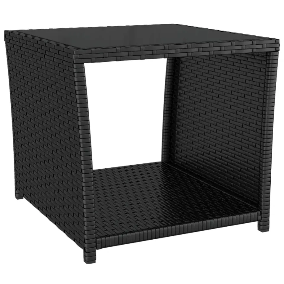 vidaXL Salontafel met glazen blad poly rattan en gehard glas zwart, foto 3