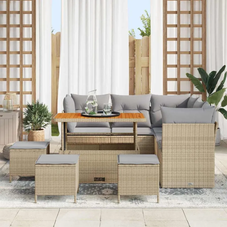 vidaXL Tuinbankenset 9 st Beige poly rattan, foto 3