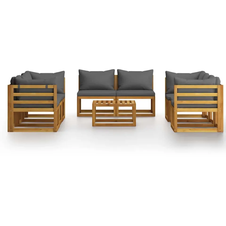 vidaXL 9-delige Loungeset met kussens massief acaciahout Grijs