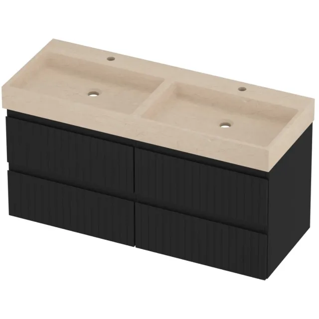 Proline Evoli Badmeubelset Hardsteen Loft Dubbel 2 Gaten 120x46x62 cm Sand Stone Mat Zwart