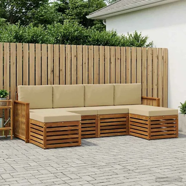 vidaXL Buiten bankenset 5 st 6-zits Natuurlijk en Beige Bruin
