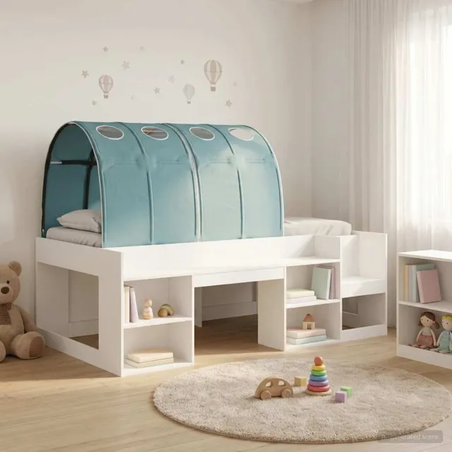 vidaXL Bedframe met tunnel 3 st Wit en Lichtblauw Bewerkt hout