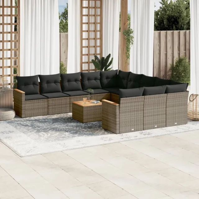 vidaXL 12-delige Loungeset met kussens poly rattan grijs, foto 2