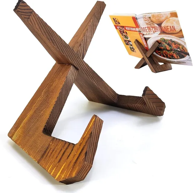 QTTVBTNA Kookboekhouder Hout – Verstelbare Boekstandaard voor Keuken, Tablet & iPad – Vintage Boekhouder & Receptenhouder – Decoratieve Boekopener Houtkleur