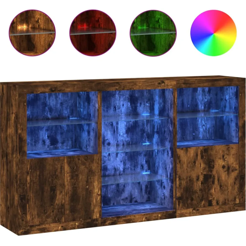 vidaXL Dressoir met LED-verlichting 181,5x37x100 cm gerookt eikenkleur Bruin