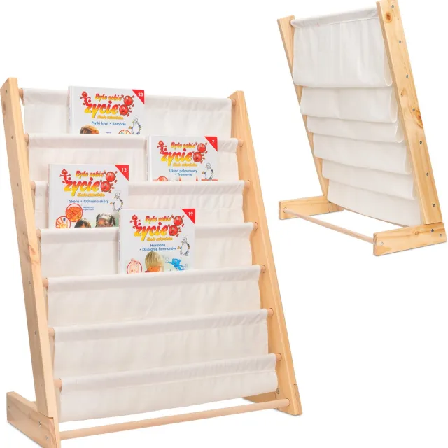 MOZY Boekenkast Kinderkamer - met 6 stoffen vakken - 63 cm x 30 cm x 76.5 cm - Kinderboekenkast - Boekenrek - Montessori Wit