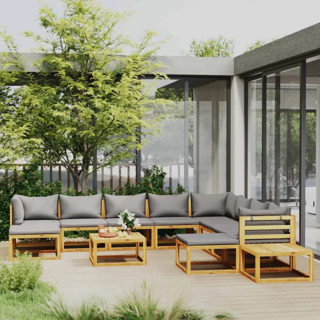 vidaXL 12-delige Loungeset met kussens massief acaciahout grijs, foto 2