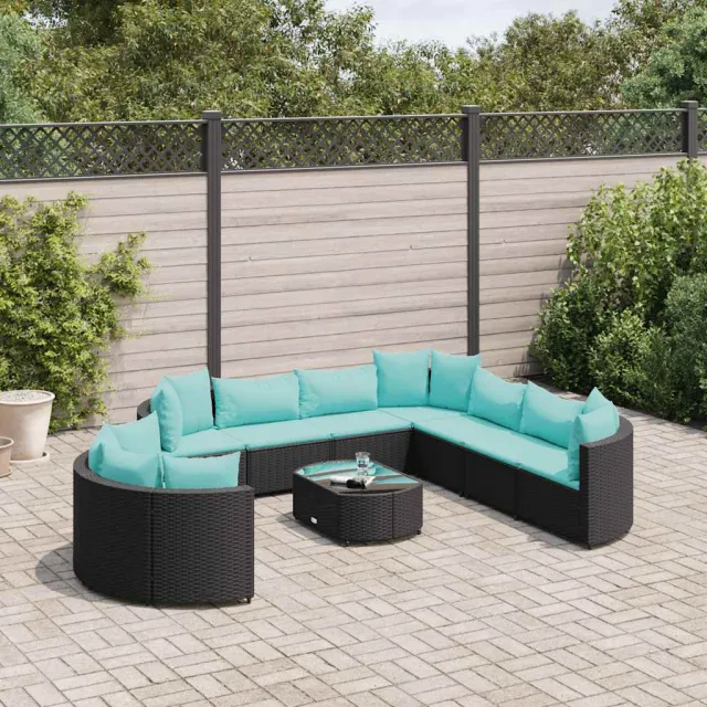 vidaXL 10-delige Loungeset met kussens poly rattan zwart, foto 2