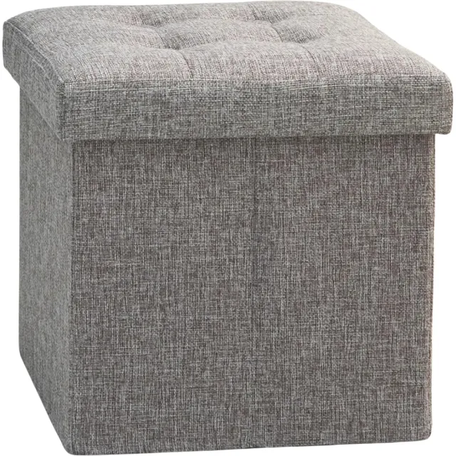Stervia Poef Met Opbergruimte - Vierkant - Opvouwbaar - 3 in 1 Functie - Draagvermogen Tot 120 KG - Donkergrijs - 30 x 30 x 30 cm