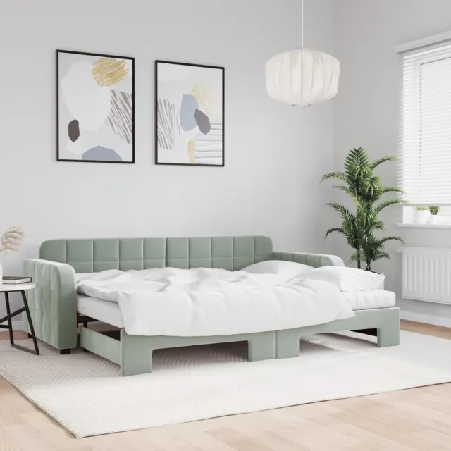 vidaXL Slaapbank onderschuifbed matrassen 80x200 cm fluweel lichtgrijs grijs