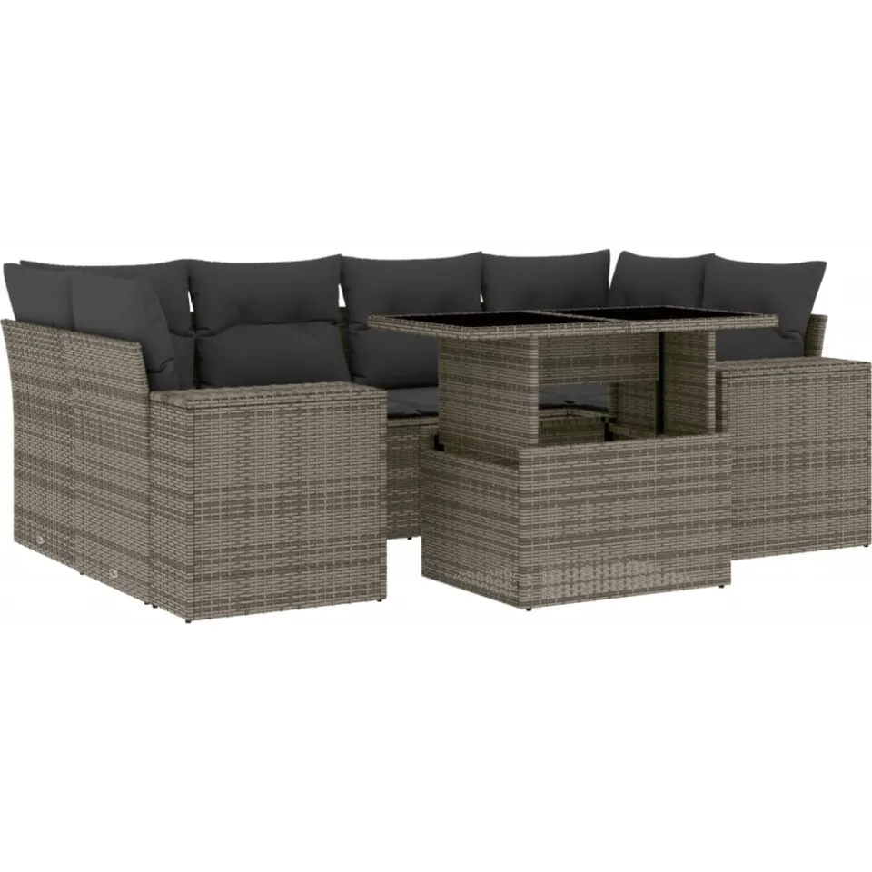 vidaXL 7-delige Loungeset met kussens poly rattan grijs, foto 3