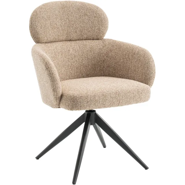 Woonexpress Draaibare Eetkamerstoel Twin - Boucle / Metaal - Beige / Zwar - 63x89x61 cm (BxHxD) - ARS Beige/Bruin