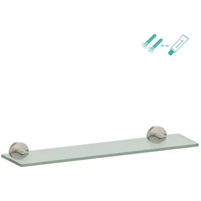 AquaVive - Praxis Eigen Merk Aquavive Glazen Wandplank - Zwart Satijn - Rvs Bevestiging - 57x15,5x7cm Metaal nikkel geborsteld
