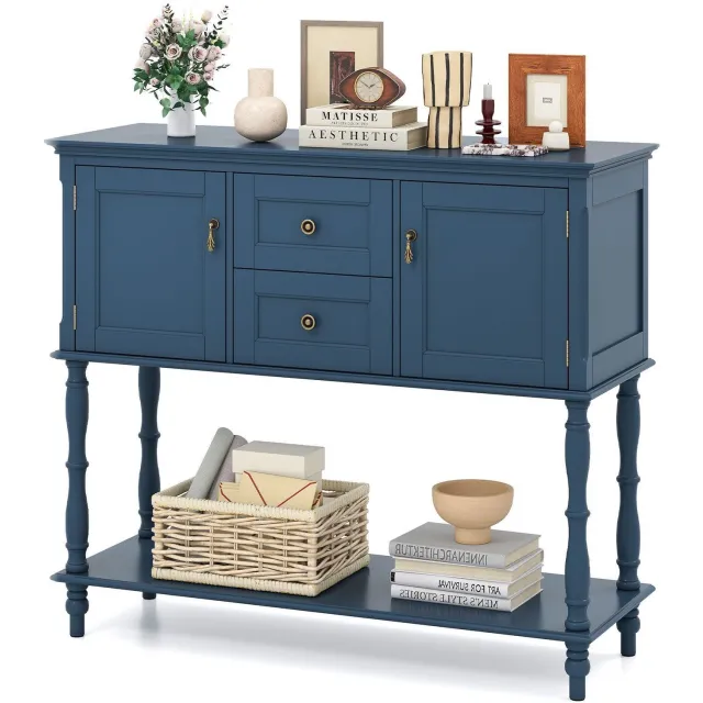 Suredeal Consoletafel - Vintage Console Tafel - Lades - Kasten Massief Dennenhout - 100x35,5x86,5 cm - Wit