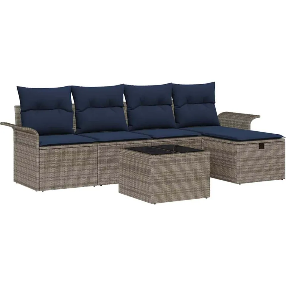 vidaXL Tuin Sofa Set 6 st Poly riet Grijs
