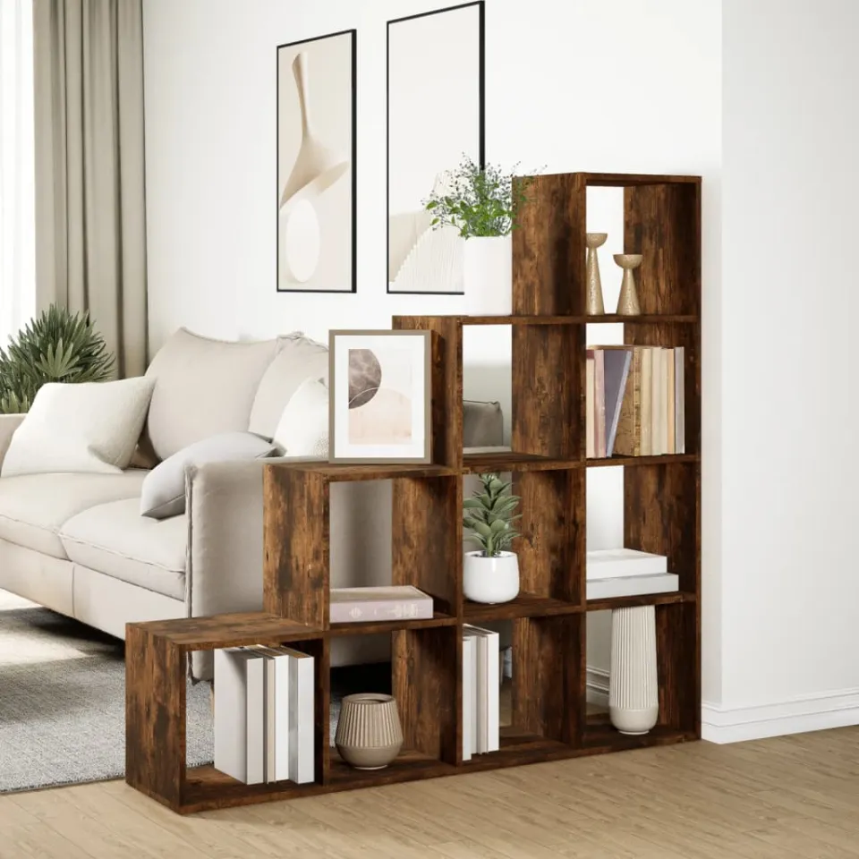 vidaXL Kamerscherm / boekenkast 131,5x29x131,5 cm hout gerookt eiken, foto 3