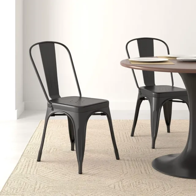 Laura Eetkamerstoelen Metaal Zwart Stapelbaar 51x43x85 cm – Industriële Bistro Stoelen voor Keuken, Woonkamer, Balkon en Tuin, Set van 4 – Laura