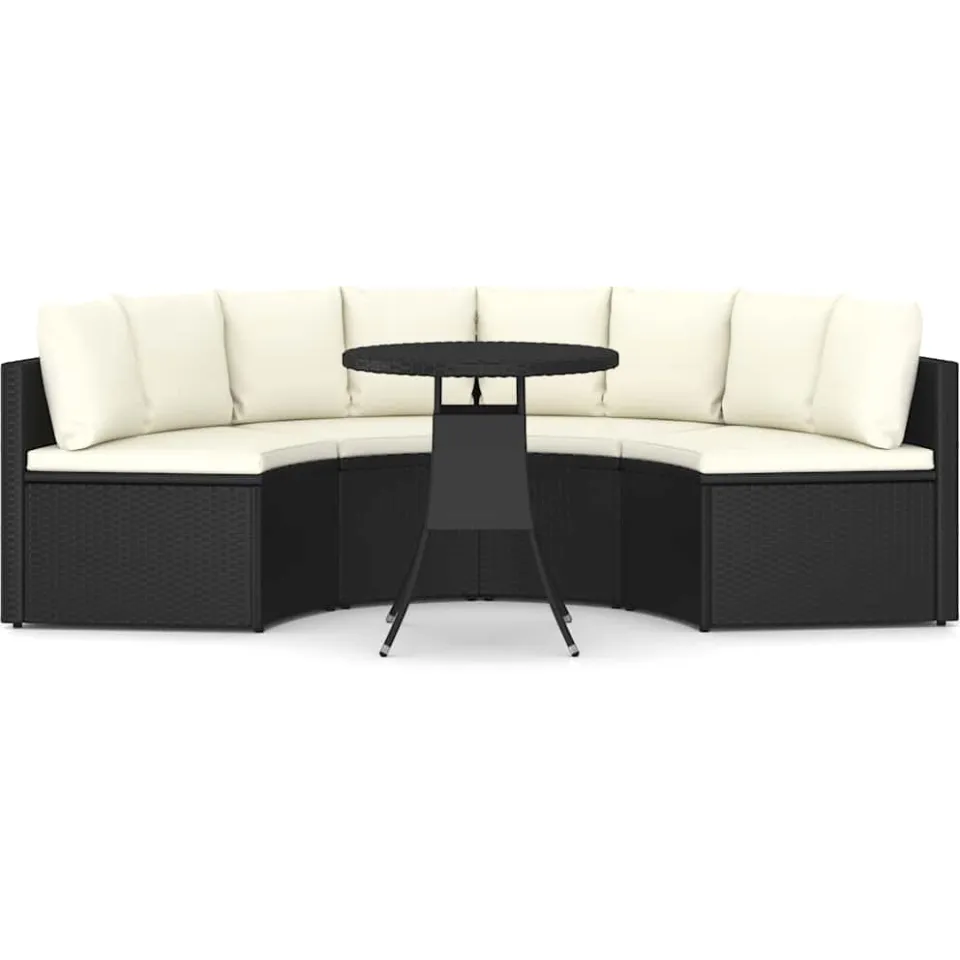 vidaXL 5-delige Loungeset met kussens poly rattan zwart