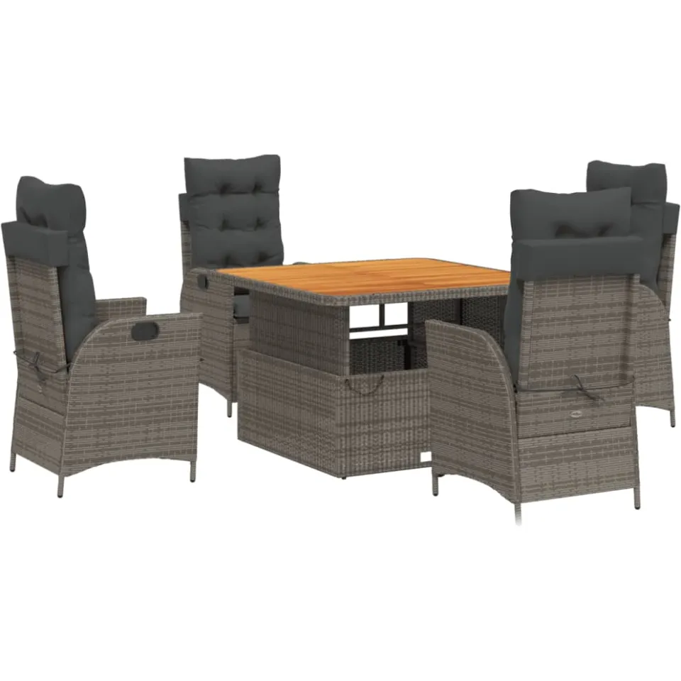 vidaXL 5-delige Tuinset met kussens poly rattan grijs