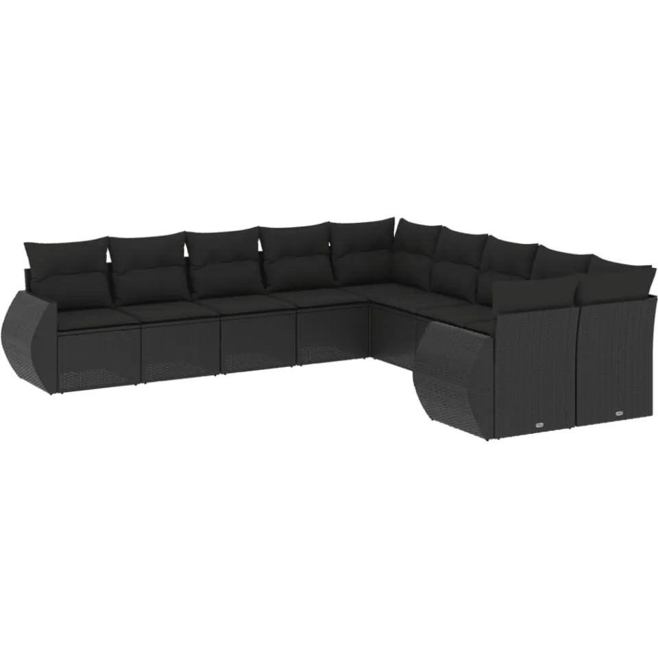 vidaXL 10-delige Loungeset met kussens poly rattan zwart, foto 3