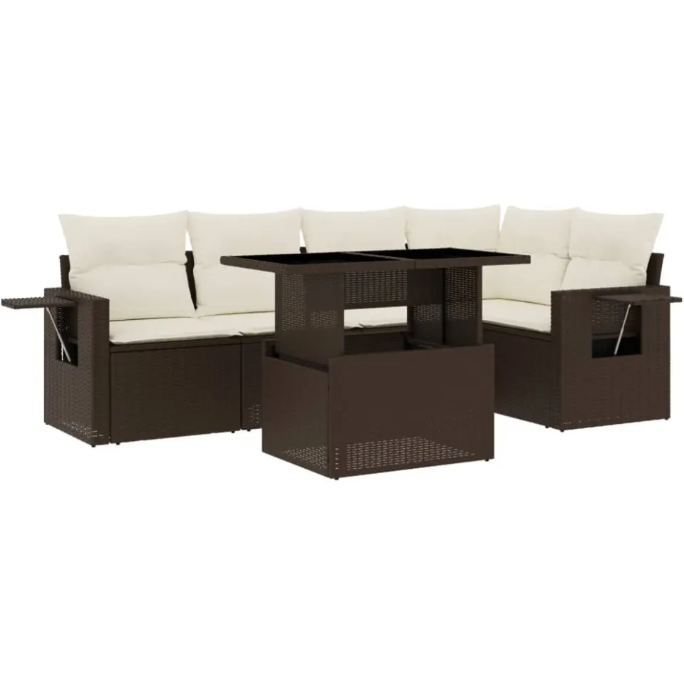 vidaXL 6-delige Loungeset met kussens poly rattan bruin, foto 3