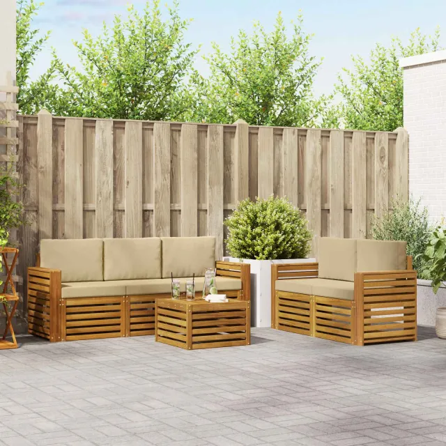 vidaXL Buiten bankenset 6 st 5-zits Natuurlijk en Beige