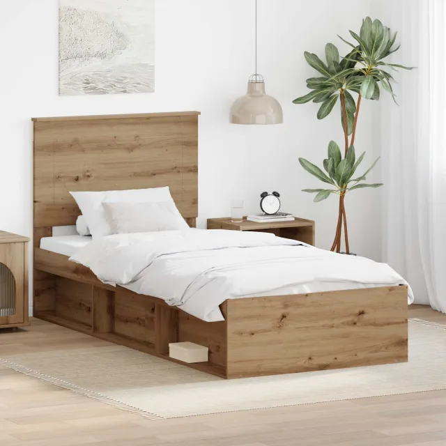 vidaXL Bedframe Ambachtelijk eiken 90 x 200 cm Massief grenenhout Bruin