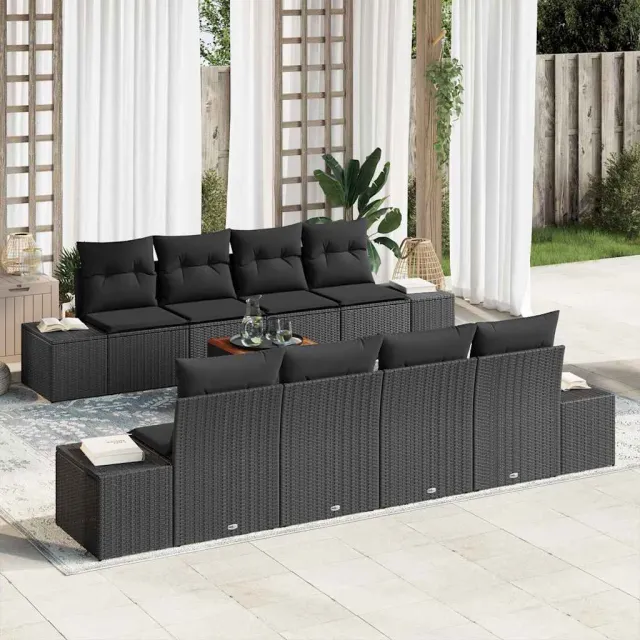 vidaXL Tuinbankenset 9 st Zwart poly rattan, foto 2