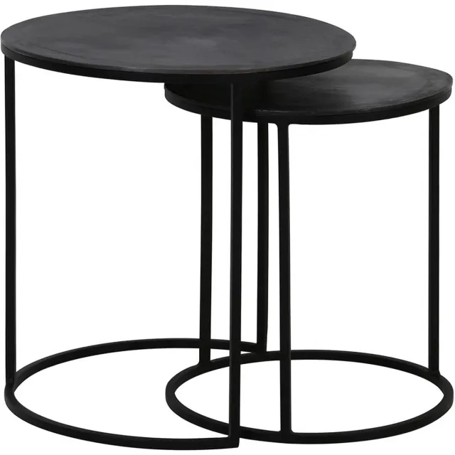 Light & Living Bijzettafel Talca - Ruw Antiek Lood - Ø49+Ø40cm - Modern Zwart