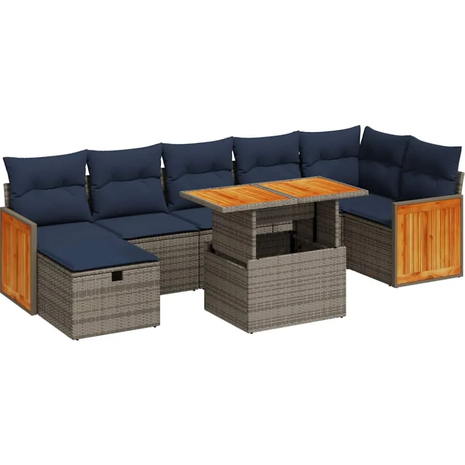 vidaXL 8-delige Loungeset met kussens poly rattan acacia grijs, foto 3