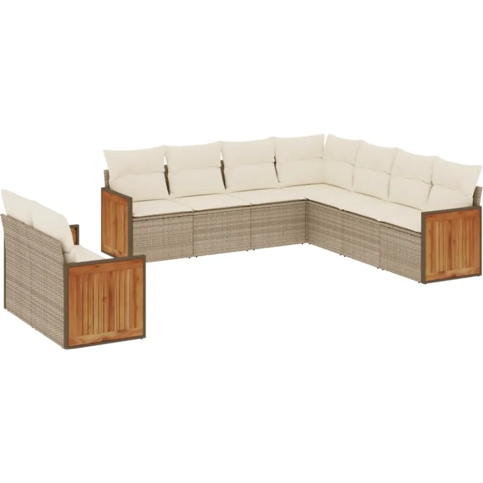 vidaXL 9-delige Loungeset met kussens poly rattan beige, foto 3