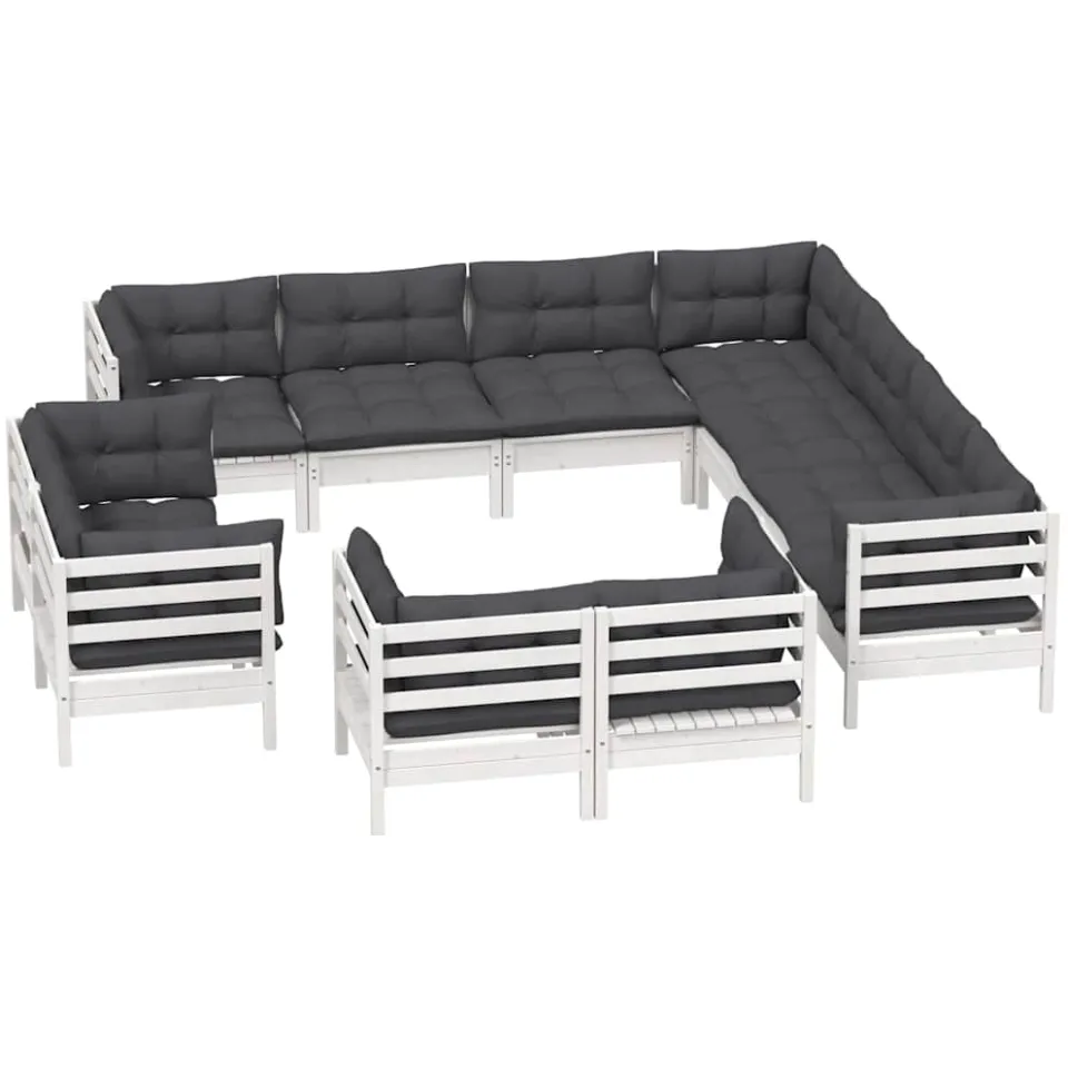 vidaXL 11-delige Loungeset met kussens massief grenenhout wit