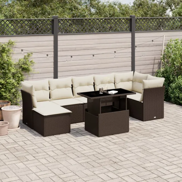 vidaXL 8-delige Loungeset met kussens poly rattan bruin, foto 2