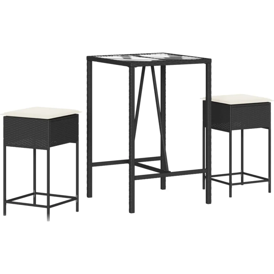 vidaXL 3-delige Tuinbarset met kussens poly rattan zwart, foto 3