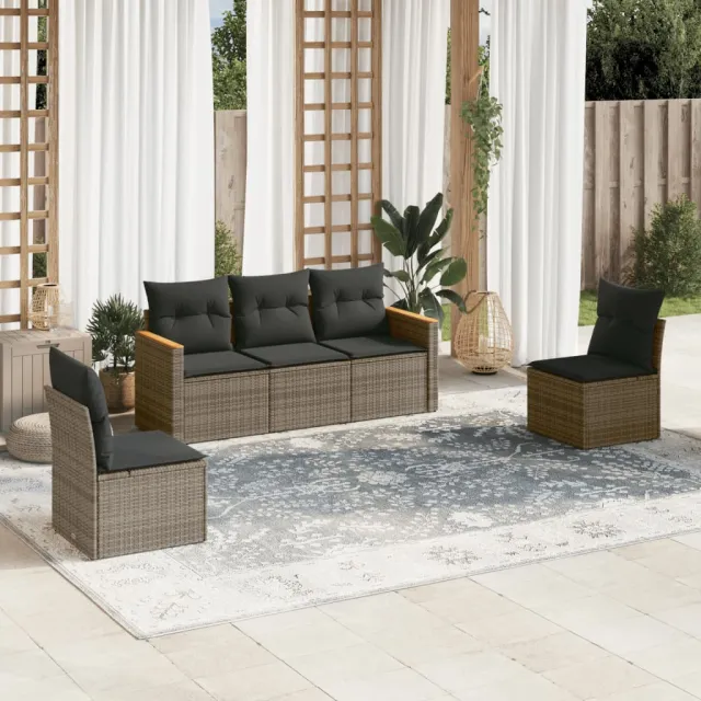 vidaXL 5-delige Loungeset met kussens poly rattan grijs, foto 2