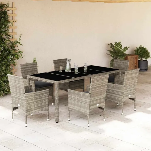 vidaXL 7-delige Tuinset met kussens poly rattan en glas lichtgrijs grijs, foto 2