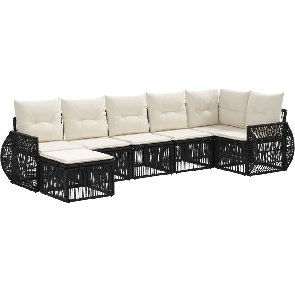 vidaXL Tuinbankenset 7 st 7-zits Zwart en Cream Wit poly rattan, foto 3
