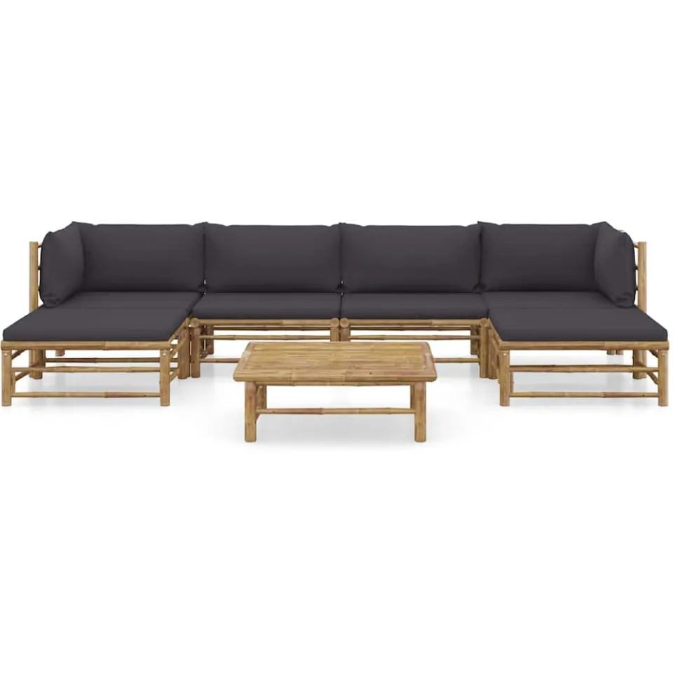 vidaXL 7-delige Loungeset met donkergrijze kussens bamboe grijs, foto 2