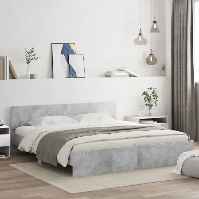 vidaXL Bedframe met hoofdeinde en LED-licht betongrijs 200x200 cm
